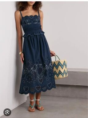 Sea New York Navy Blue Jeanette Embroidered Sundress In Small AS IS